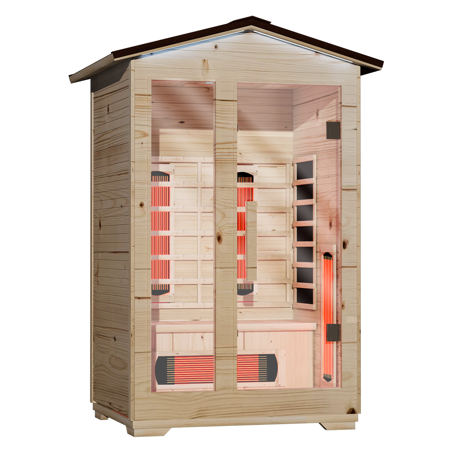 1_6c7f1116-1b0f-4de4-a0e0-d5d4f6cfbe41 EROMMY Outdoor Sauna 2 Person, Far Infrared Wooden Sauna, Personal Sauna with Bluetooth Speaker and Changeable Chromotherapy Lighting - Image 1
