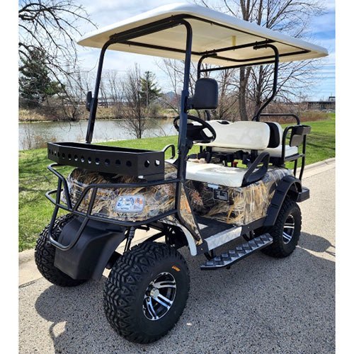 eMACHINE-TREE-CAMO_a_3a28ed69-df70-4d5a-aac0-79c9a365900f Brand New 48v Electric Golf Cart Lifted & Loaded eMACHINE – TREE CAMO - Image 1